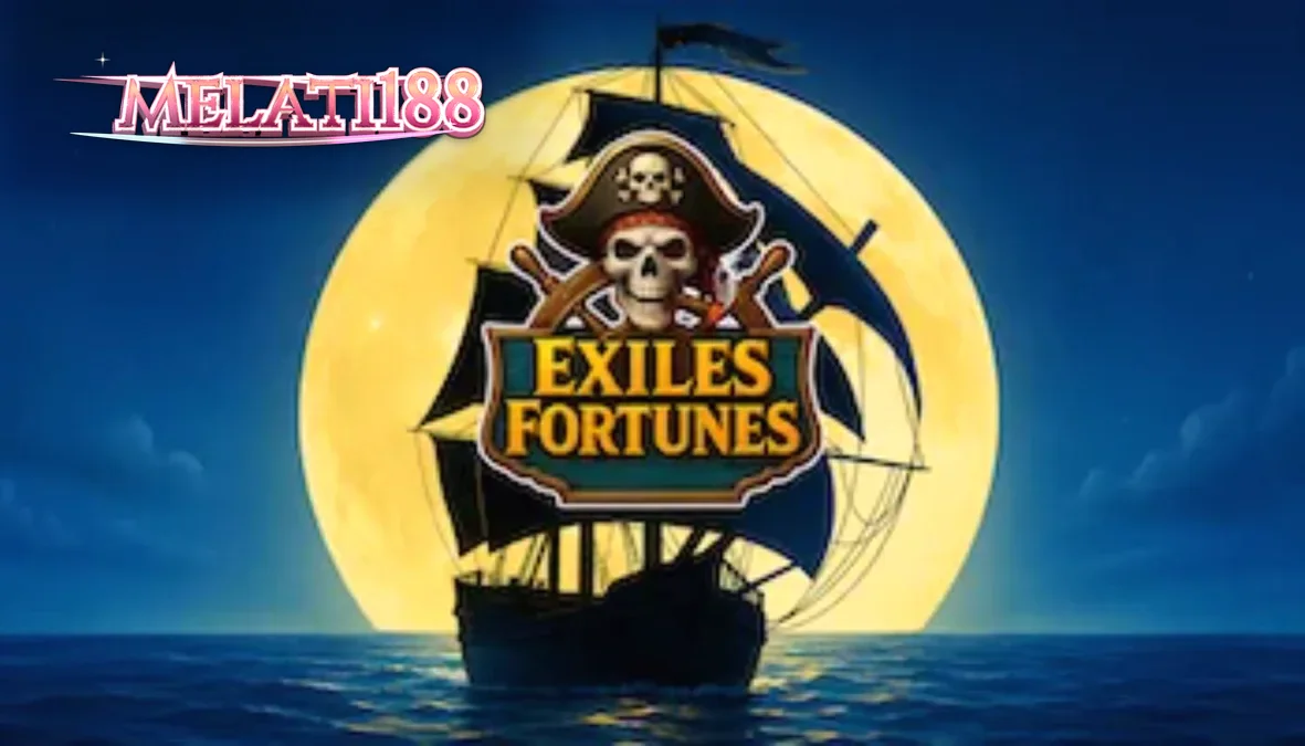 Tampilan visual slot Exiles Fortunes dengan tema bajak laut kartun yang ceria